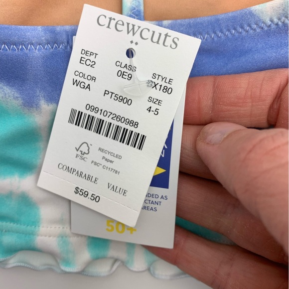 NWT J Crew Crewcuts Girls' Swimsuit Top UPF 50+ Size 4-5 Blue Tie dye - Picture 3 of 3